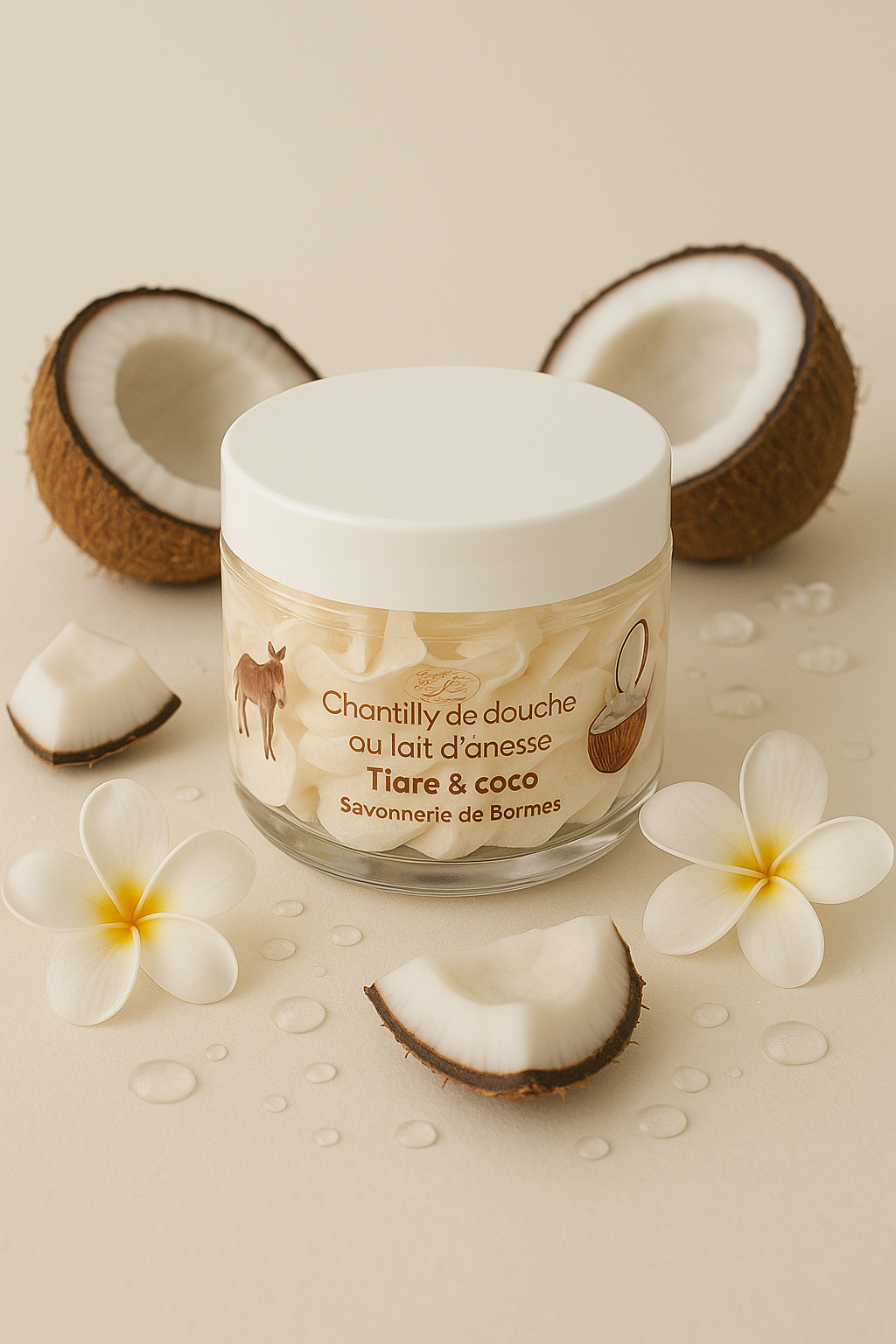 Chantilly de douche et bain au lait d’ânesse Tiaré coco