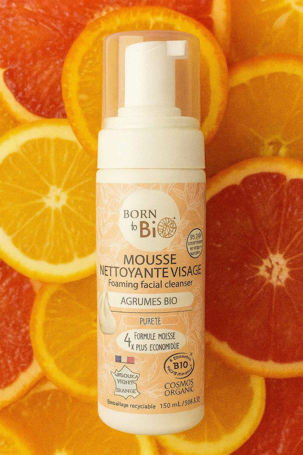 Mousse nettoyante visage Peaux mixtes à grasses Agrumes - Certifiée Bio
