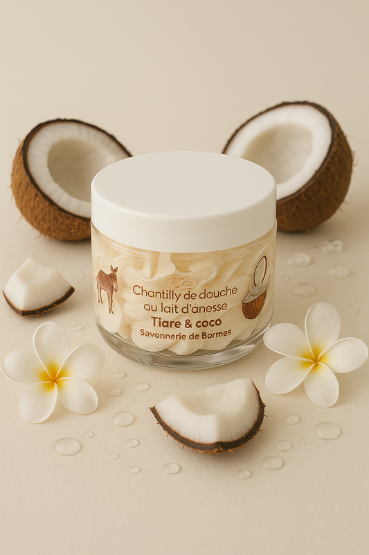 Chantilly de douche et bain au lait d’ânesse Tiaré coco