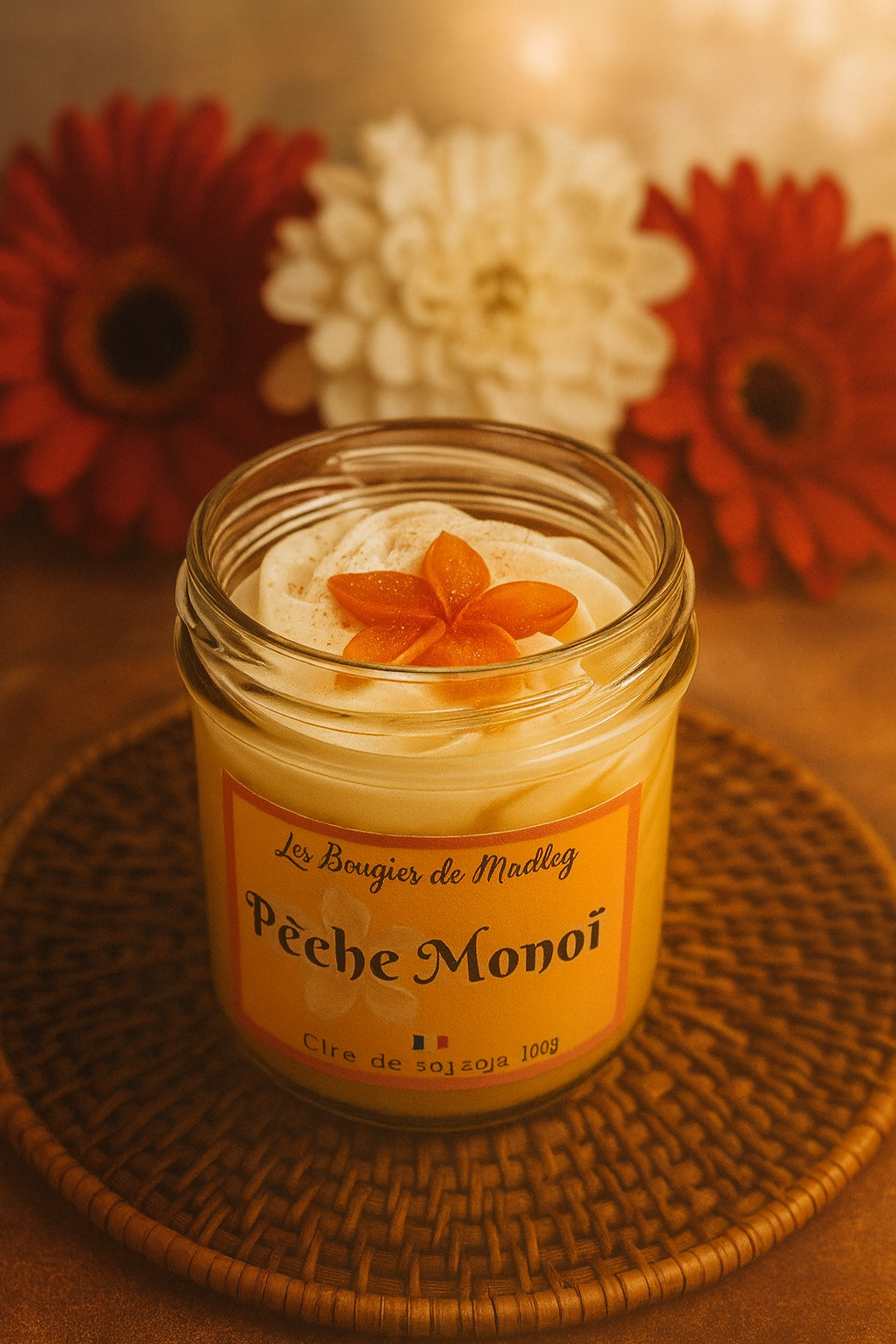 Bougie gourmande Monoi Pêche