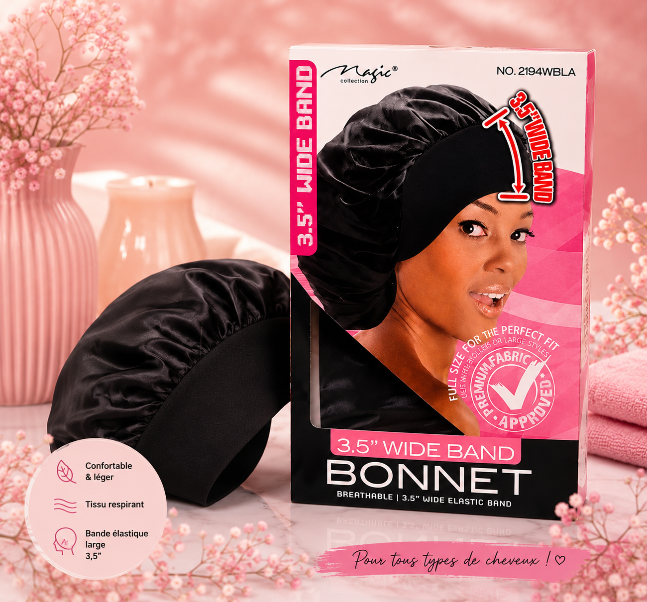 Bonnet de Nuit Satin – Bande Large 3,5