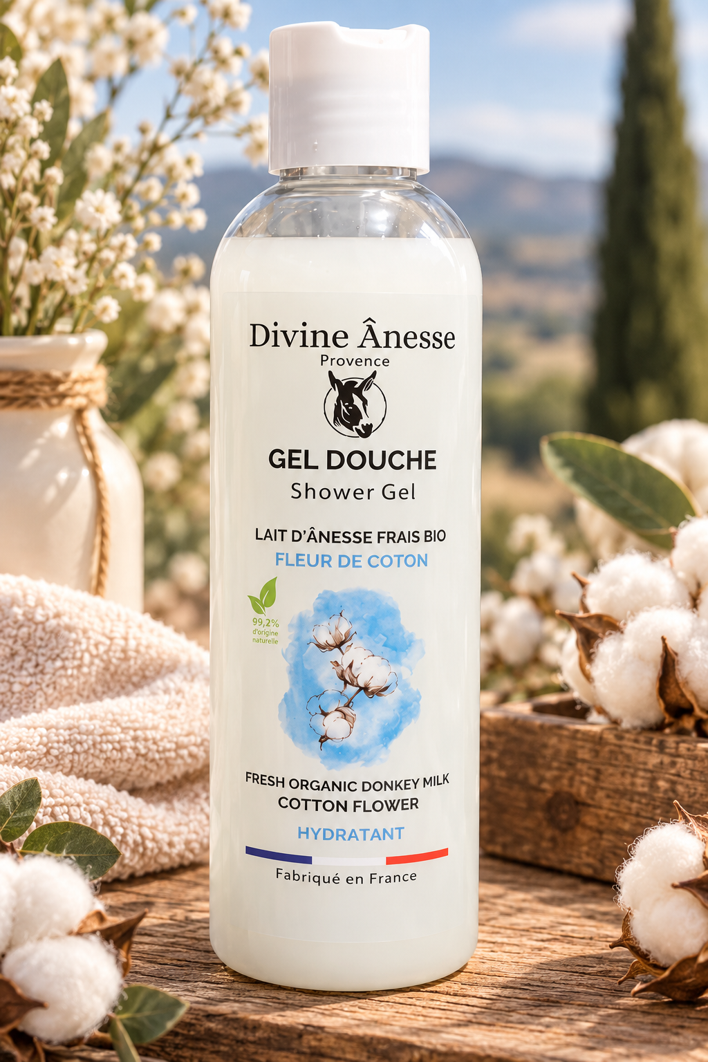 Gel douche au lait d'ânesse frais et fleur de coton - 250 ml