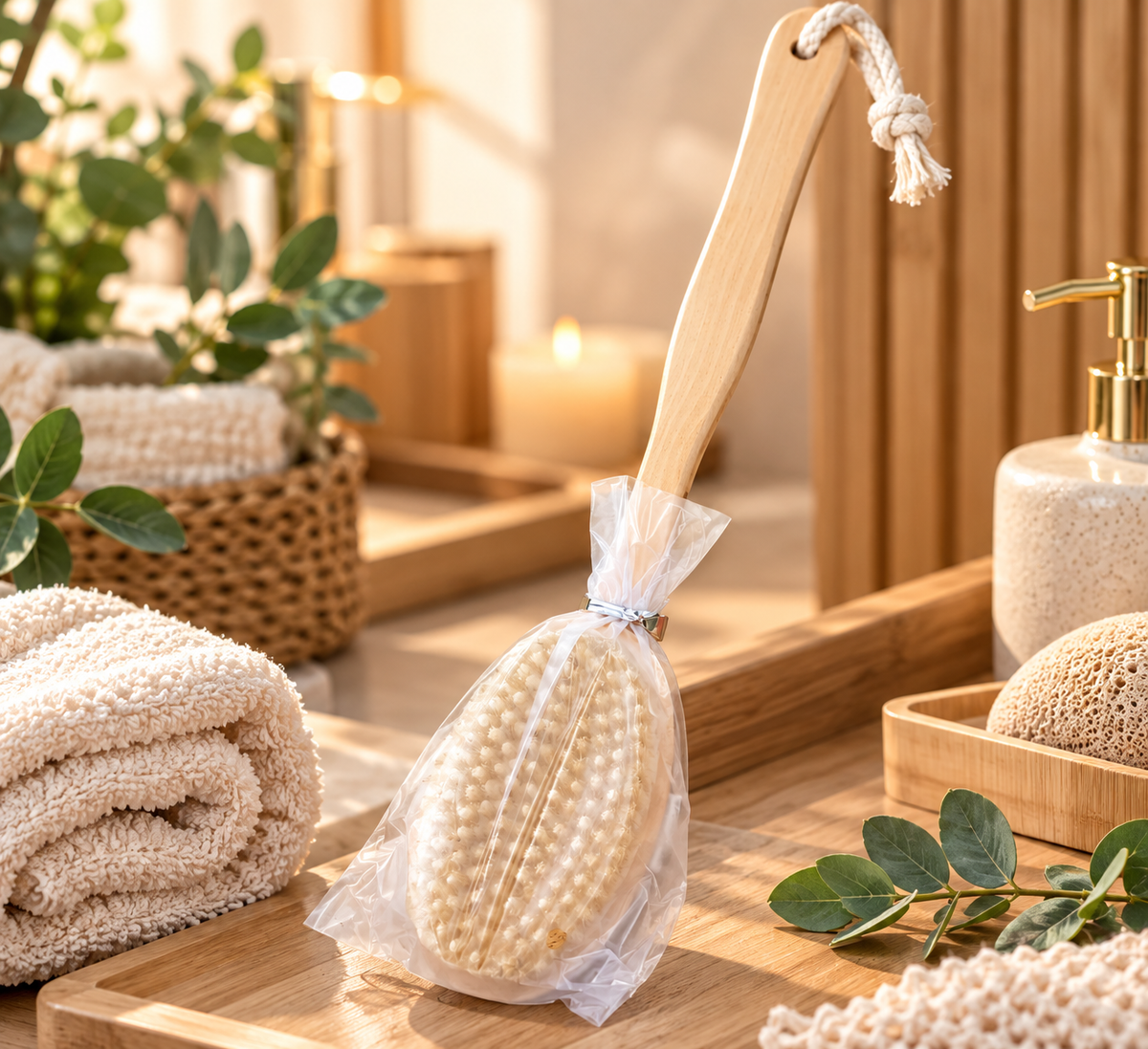 Brosse de bain pour le dos – Manche long en bois