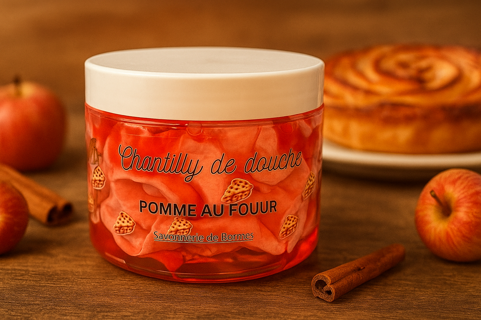 Chantilly de douche et bain coulis Pomme au four .