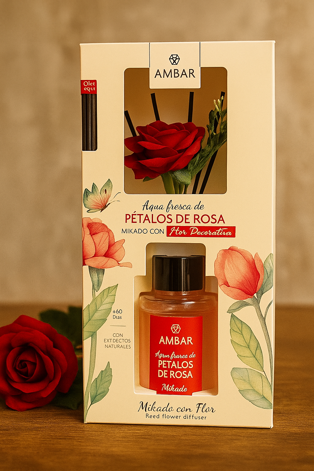 Mikado eau fraîche pétales de rose