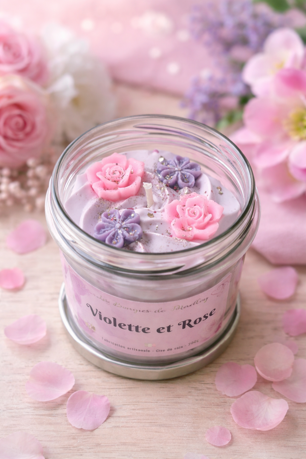 Bougie gourmande Saint Valentin Violette et Rose