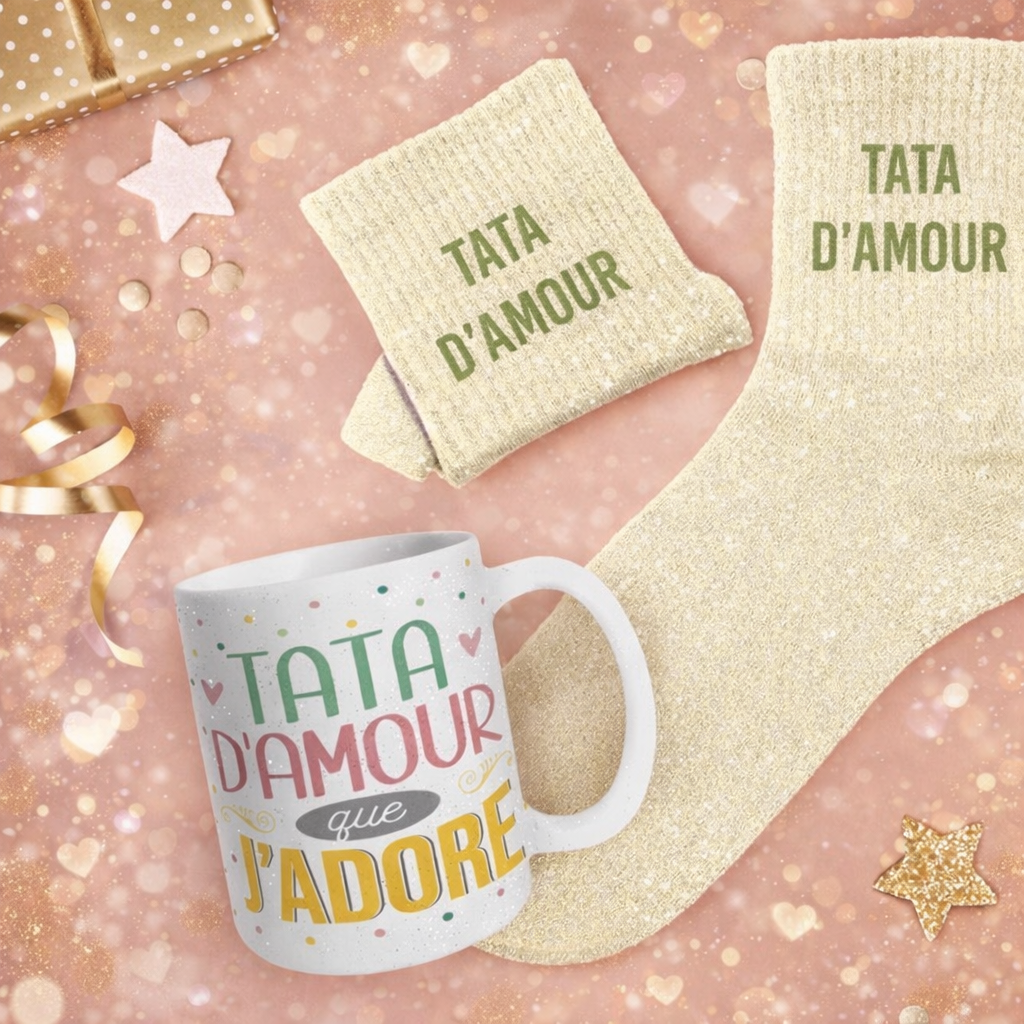 Coffret Mug Chaussettes Paillettes Tata d’amour