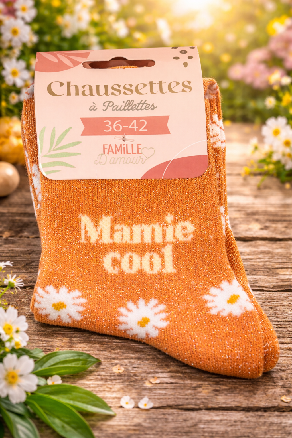 Chaussettes à paillettes – message brodé – taille 36-42