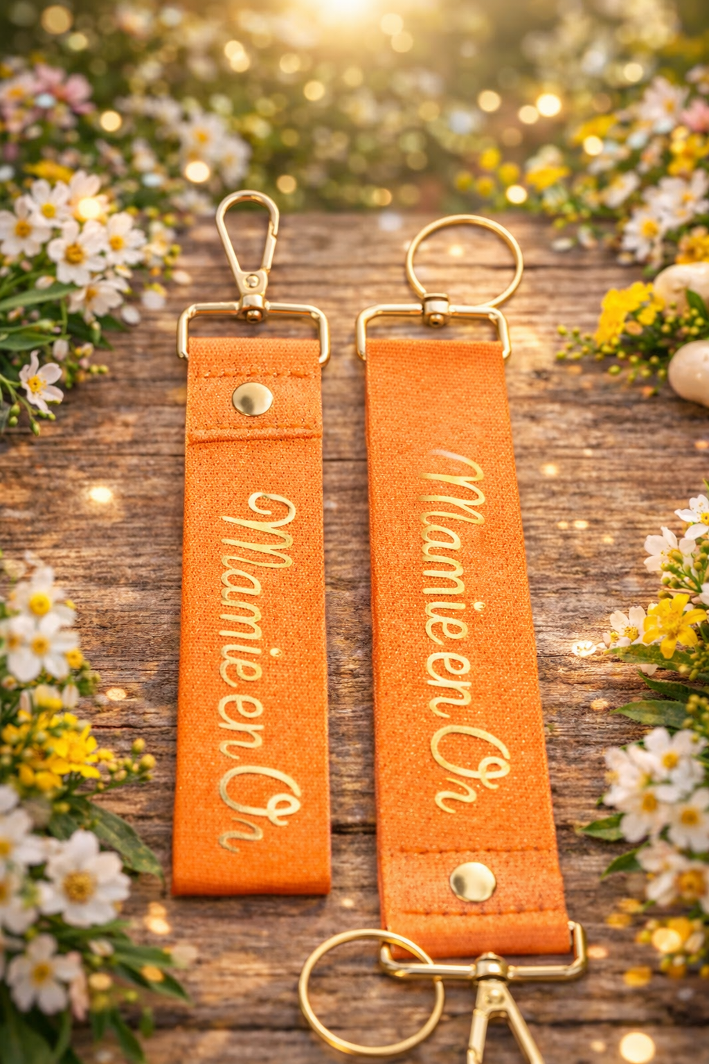 Porte clés lanière Mamie en or