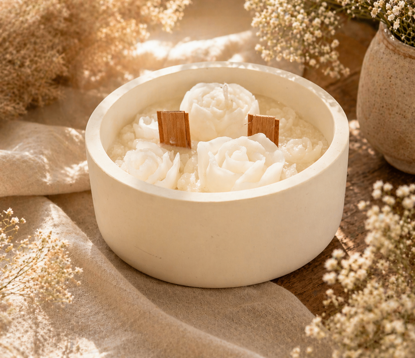 Bougie coupe 4 fleurs blanche 170g