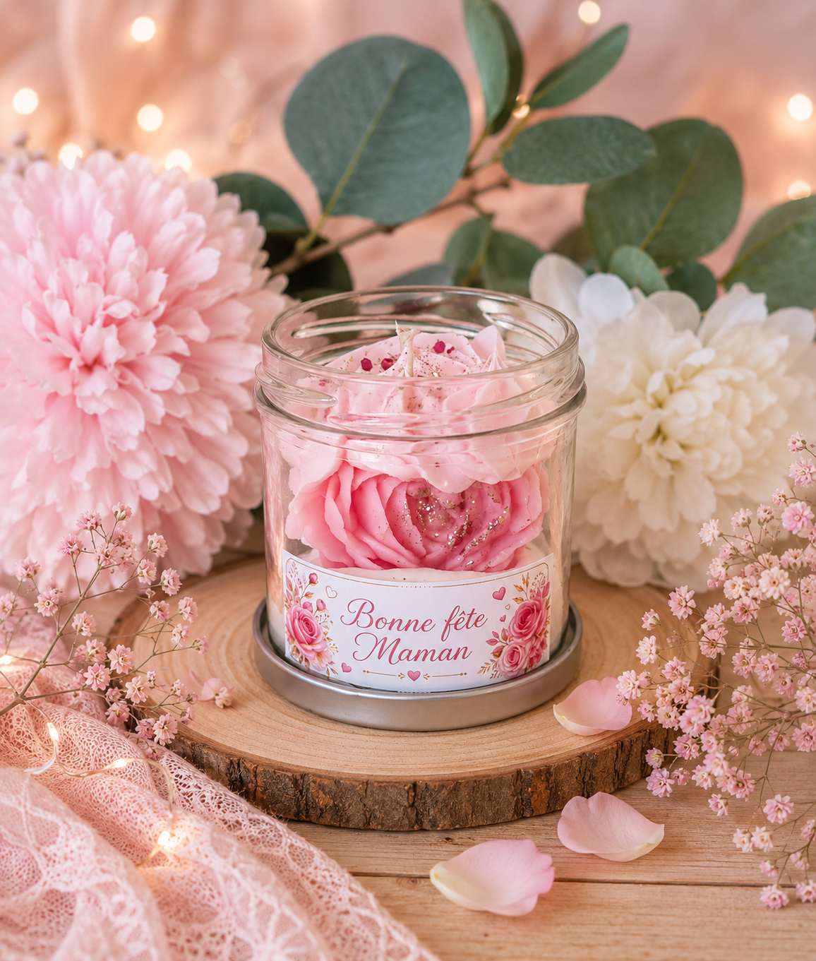 Bougie gourmande Pivoine Bonne fête Maman