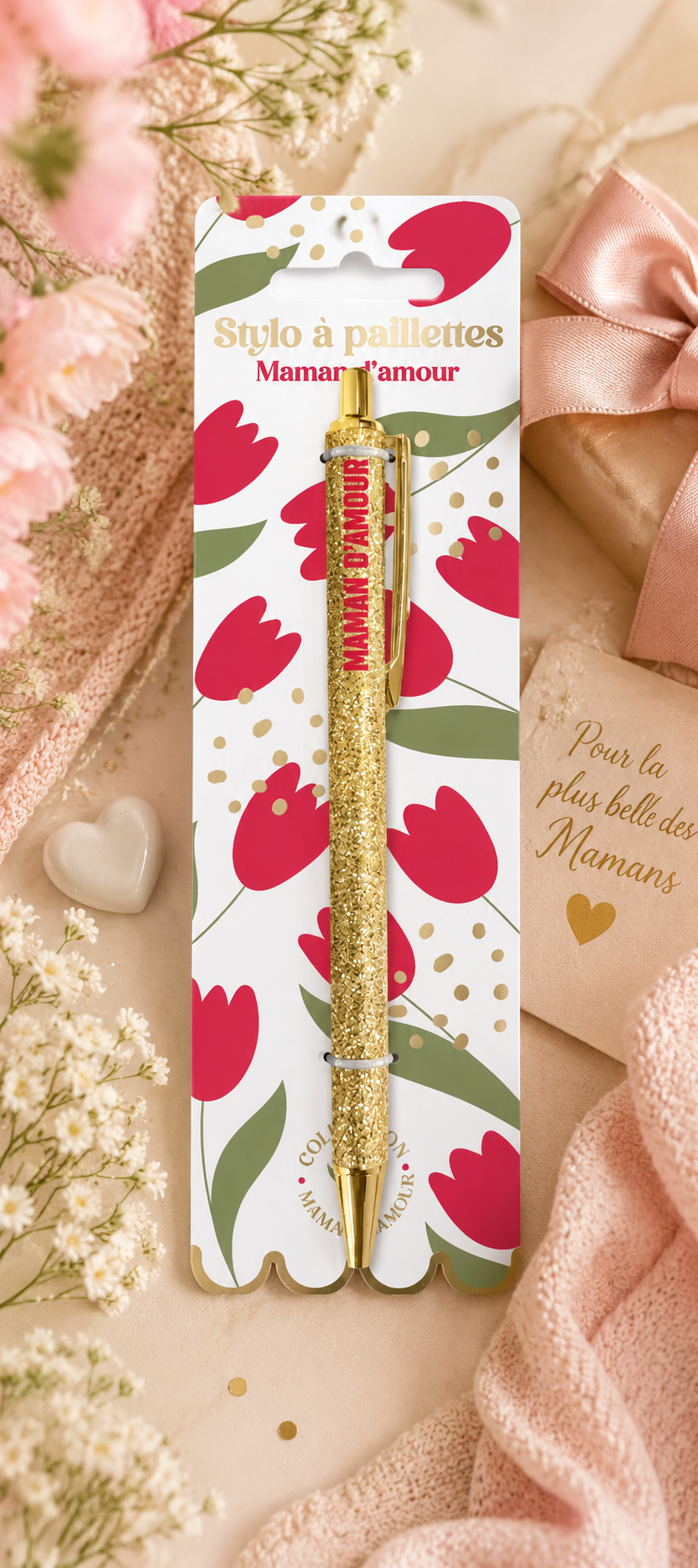 Stylo à paillettes maman d’amour