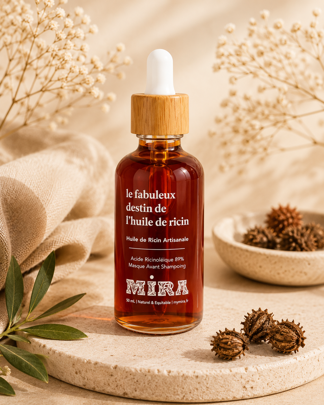 Soin naturel cheveux - Le Fabuleux Destin de l'Huile de Ricin Rouge - Cheveux, cils, ongles, contour des yeux - Favorise la pousse, gainante, fortifiante, anti-âge - 50 ml